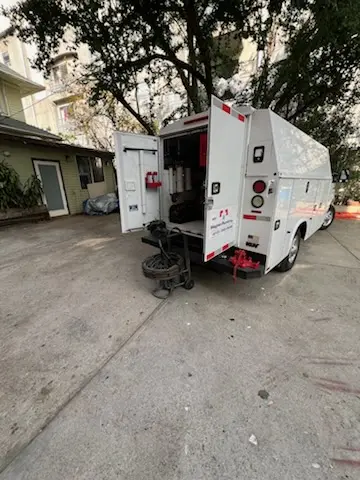 Magnet Plumbing service vehicle on-site for Slab Leak Repair in Downtown St. Petersburg